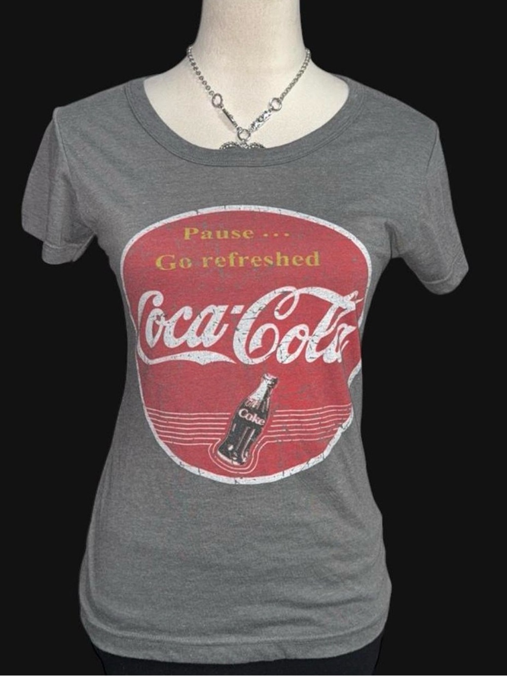Coca Cola Women's Gray Tee with Red Retro Logo